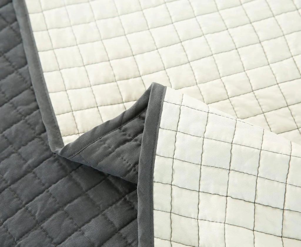 Trapuntino Matrimoniale Trapunta Singolo Copriletto Trapuntato Double Face Reversibile Moderno Grigio+Beige 240x260 cm 2 Pezzi