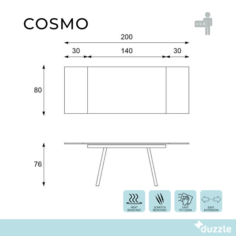 Tavolo da pranzo allungabile in ceramica effetto marmo bianco Cosmo 140-200x80 cm fino a 8 posti | Duzzle