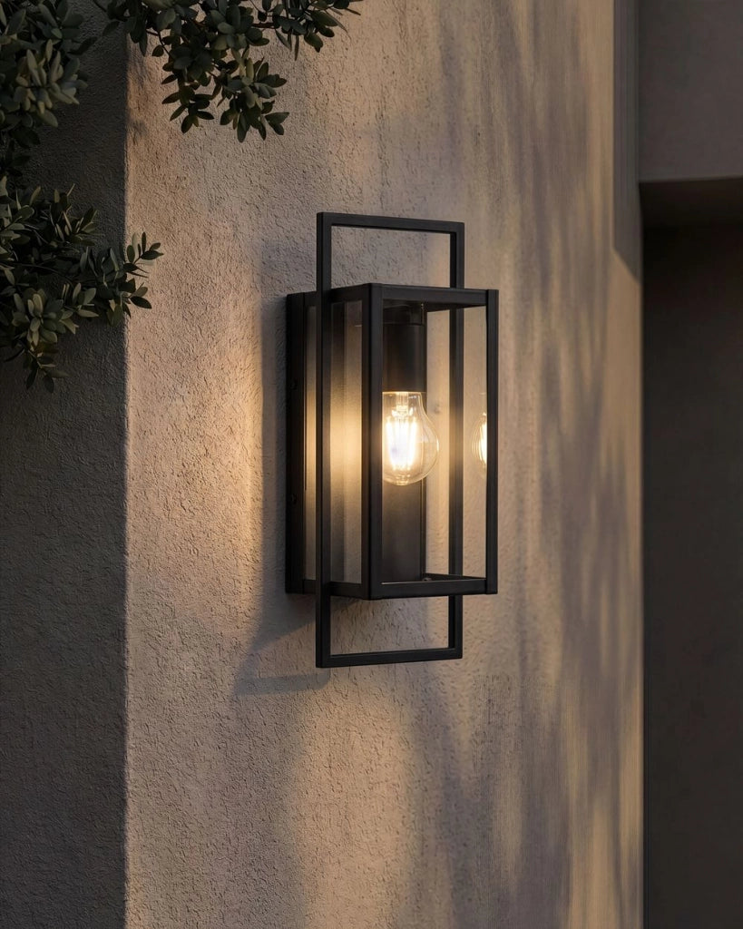 Applique da esterno in metallo nero, stile moderno, per porta d'ingresso e portico