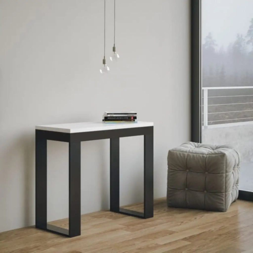 Consolle allungabile 90x40/196 cm Tecno Small Evolution bianco frassino telaio e gambe antracite