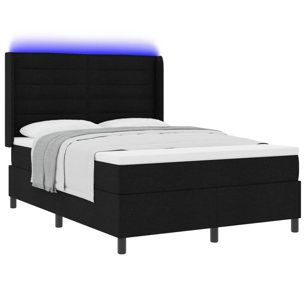 Letto Contenitore con Materasso e LED Nero 160x200 cm Tessuto