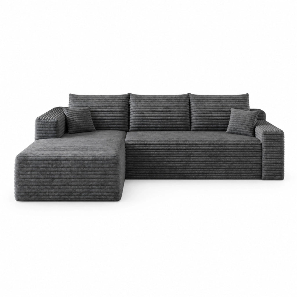 Divano 241x151x58 cm con schiuma ad alta elasticità in tessuto grigio scuro