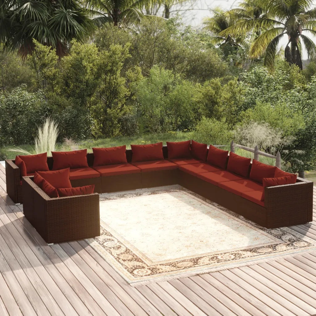 Set Divani da Giardino 11 pz con Cuscini in Polyrattan Marrone cod mxl 42246