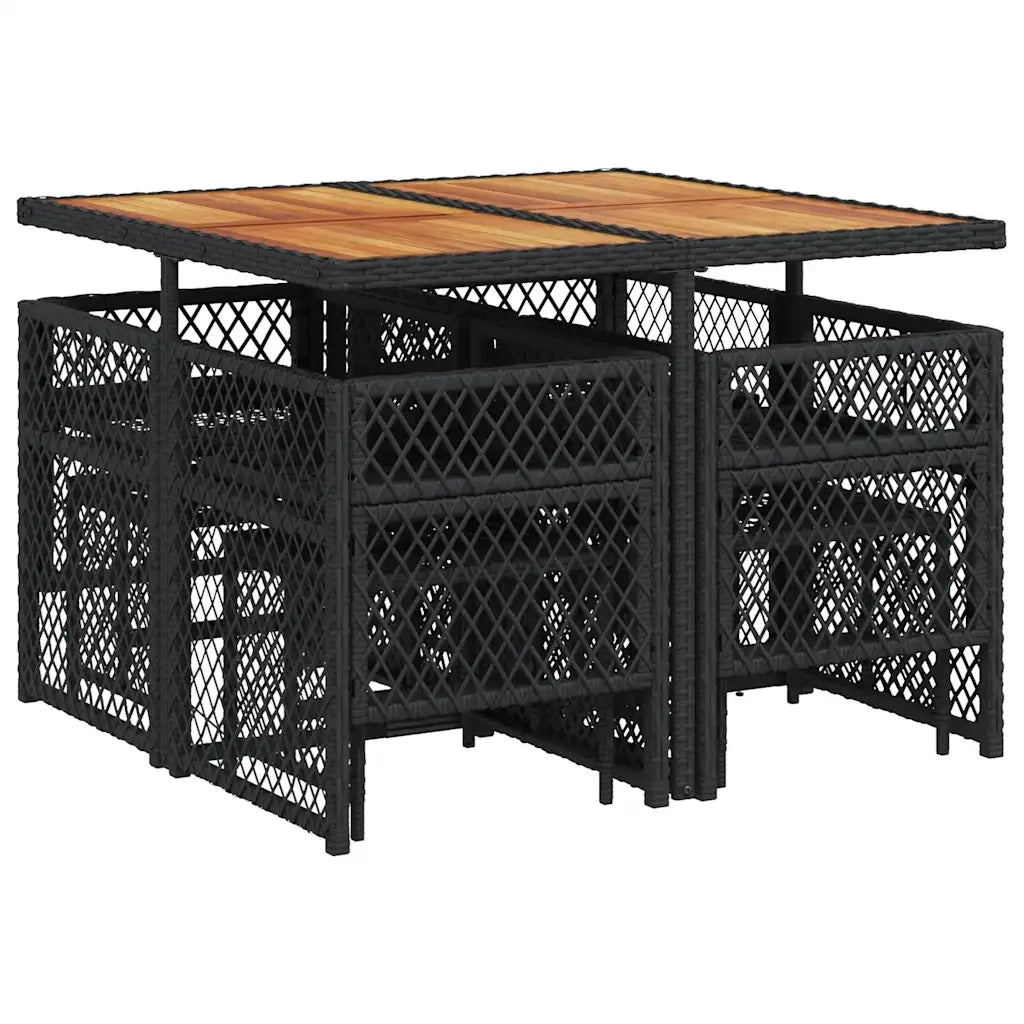 Set da Pranzo da Giardino 9 pz con Cuscini Nero in Polyrattan 3210783