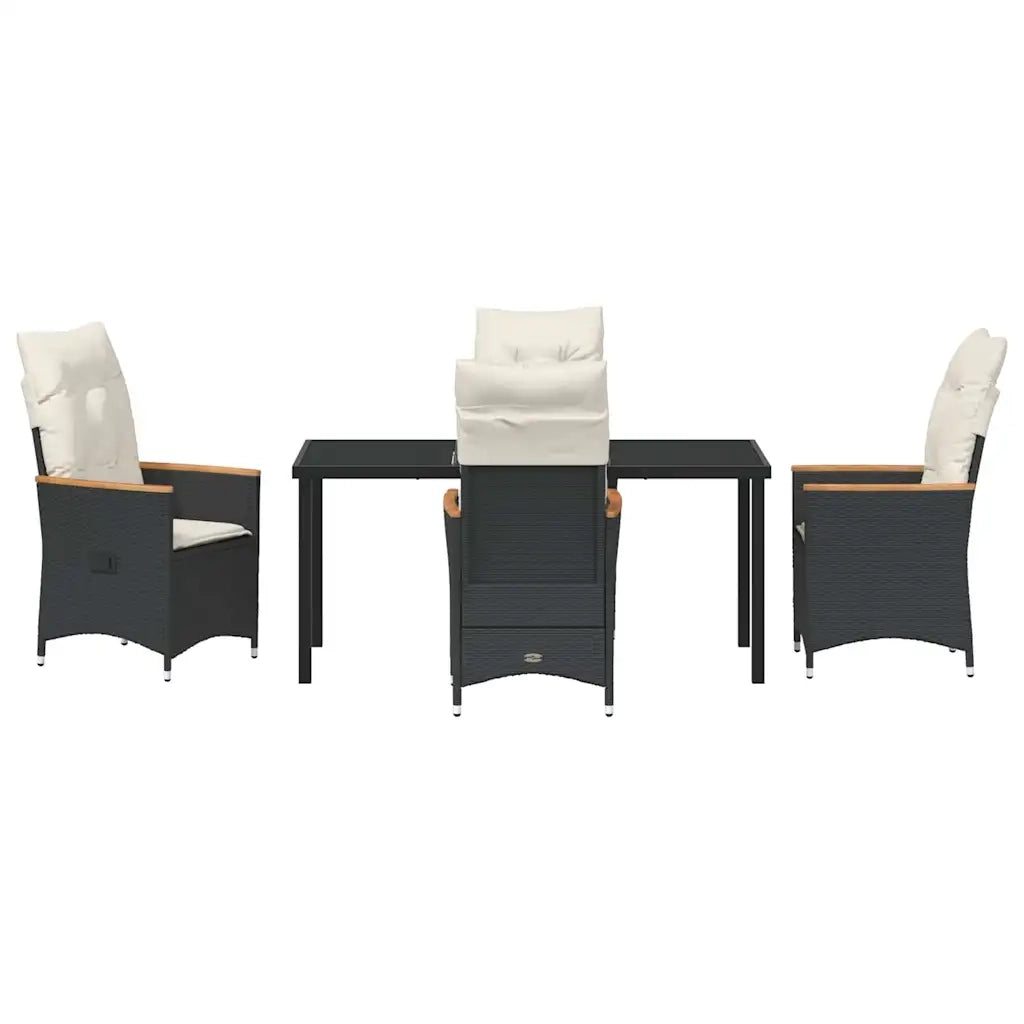 Set da Pranzo per Giardino con cuscino 5 pcs Nero polyrattan