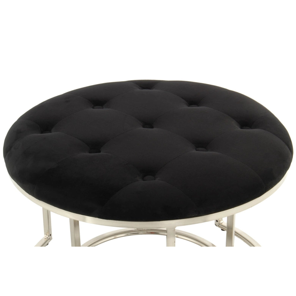 Set 2 Pouf Myla in Velluto Nero e Argento