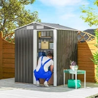 Casetta da Giardino Porta Attrezzi in Acciaio, Tetto inclinato e 4 Prese d'Aria, 152x132x188cm
