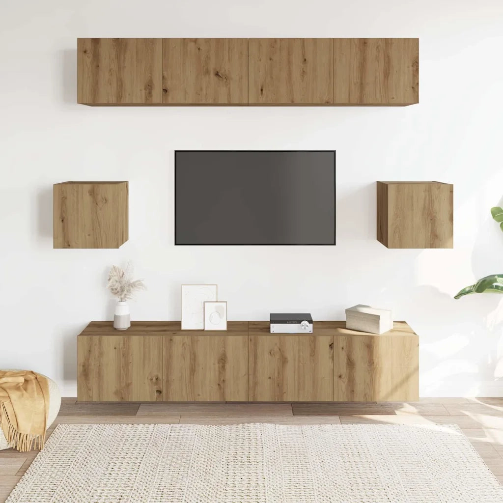 Set Mobile TV 6 pz | Armadietto TV | Mobile Porta TV Montato a Parete Rovere in Legno Multistrato