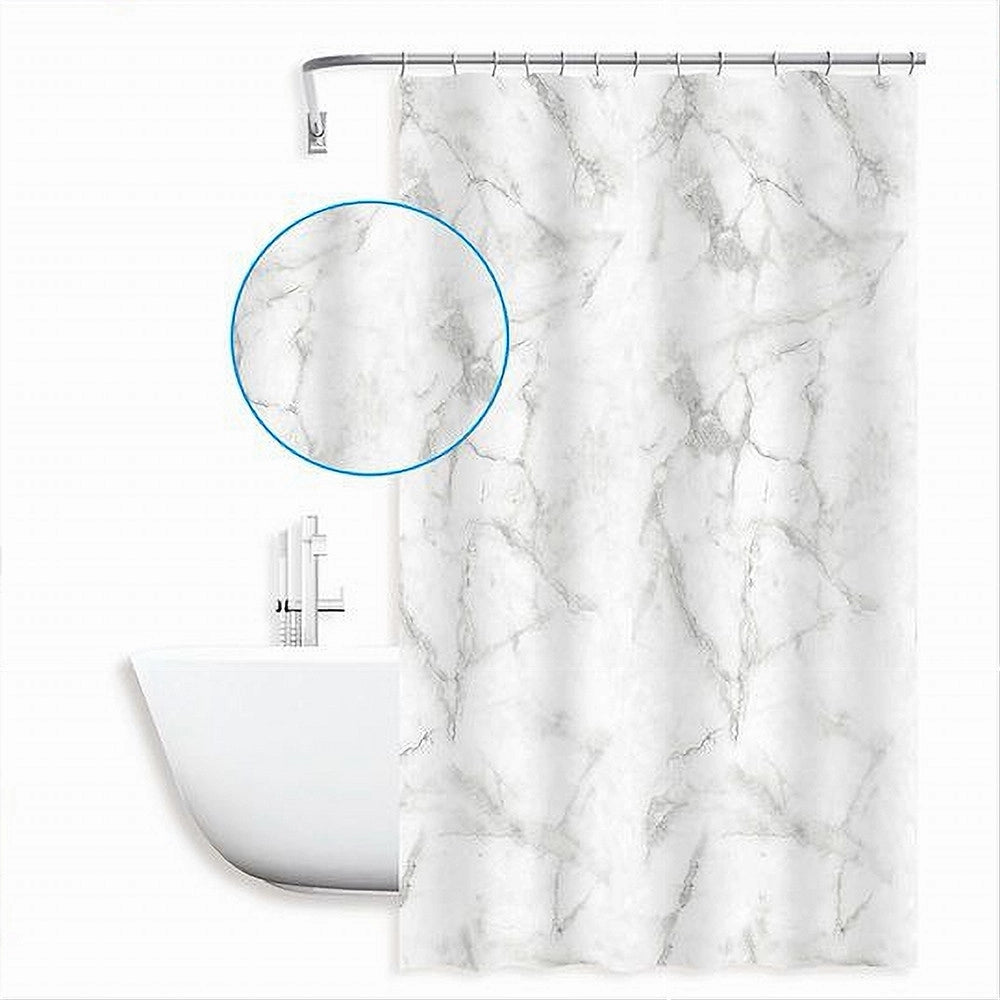 Trade Shop - Tenda Doccia Vasca Bagno Impermeabile Marmo Bianco 240x200cm Con 12 Anelli 87594 -