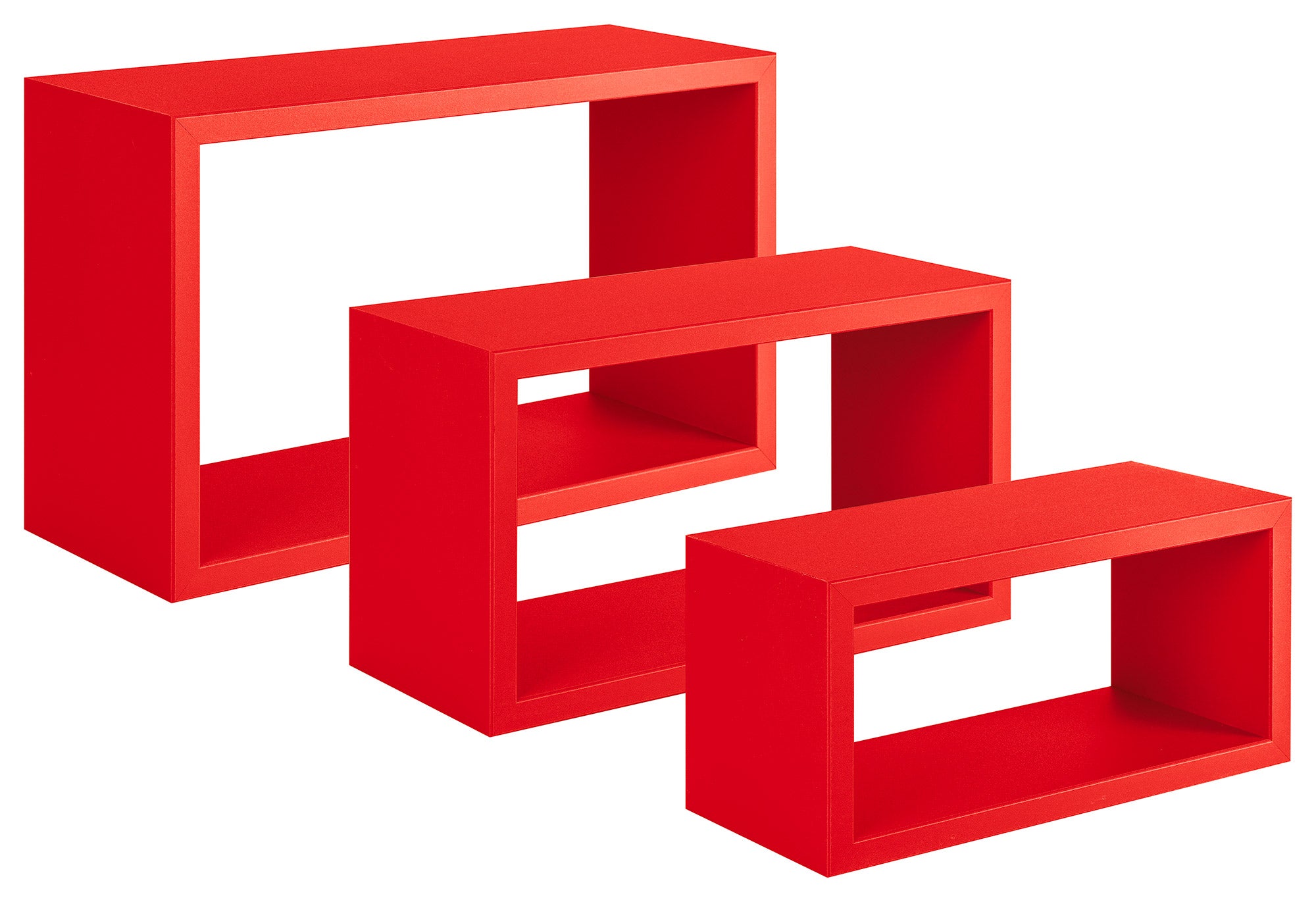 Set 3 Mensole da Parete Rettangolare in Fibra di Legno Trittico Rosso
