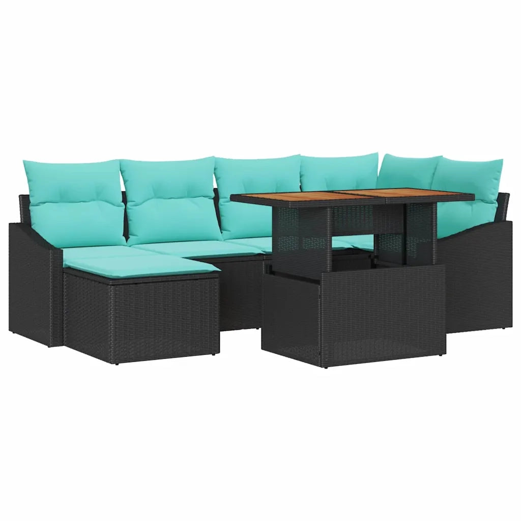 Set da Pranzo per Giardino con cuscino 7 pcs Nero e Verde acqua