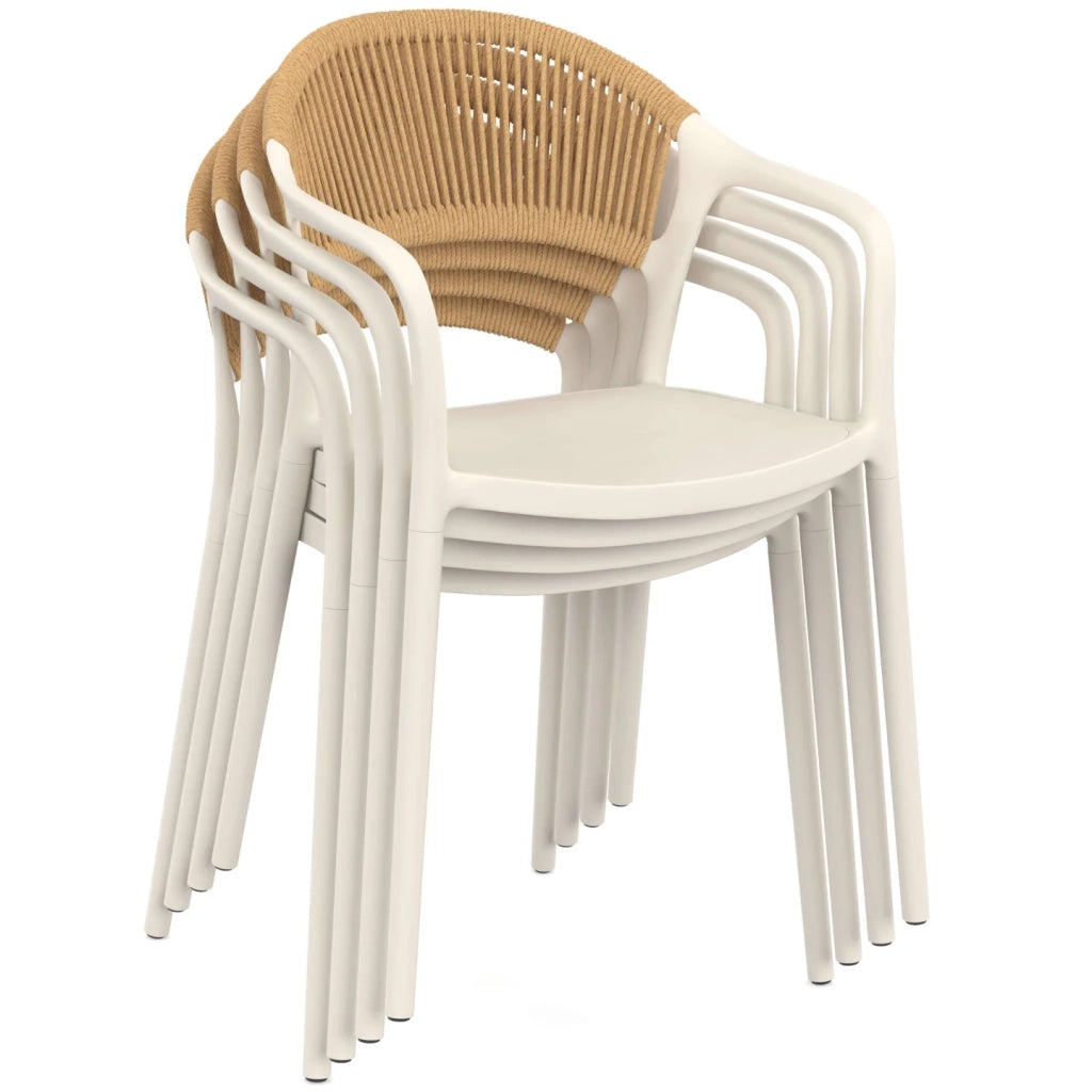 IDMarket - Set di 4 sedie da giardino impilabili ODELIA beige in polipropilene e corda