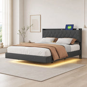 DESMIU Letto Matrimoniale 160 × 200 cm con USB, luce LED multicolore, contenitore, senza materasso, in tessuto grigio
