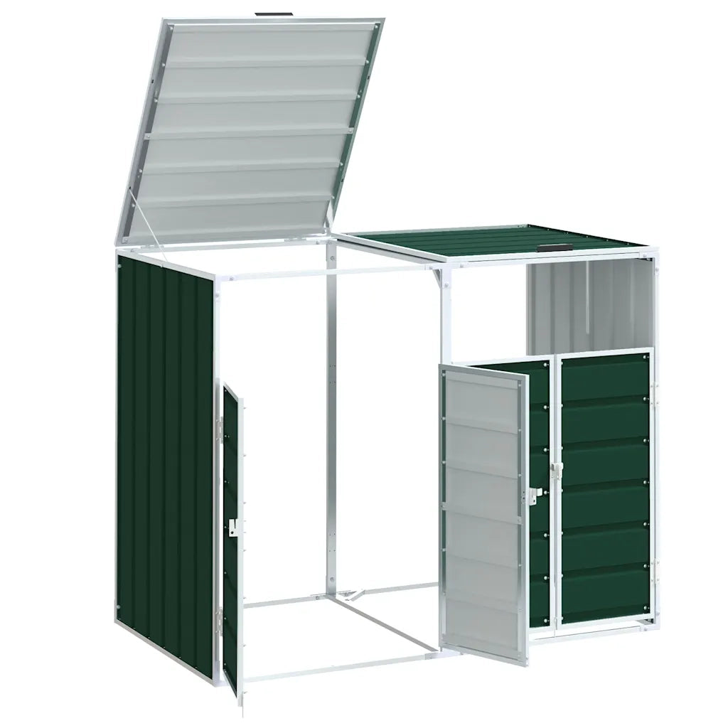 Copribidone con Ruote per 2 Bidoni Verde 144x81x113 cm Acciaio 4006175