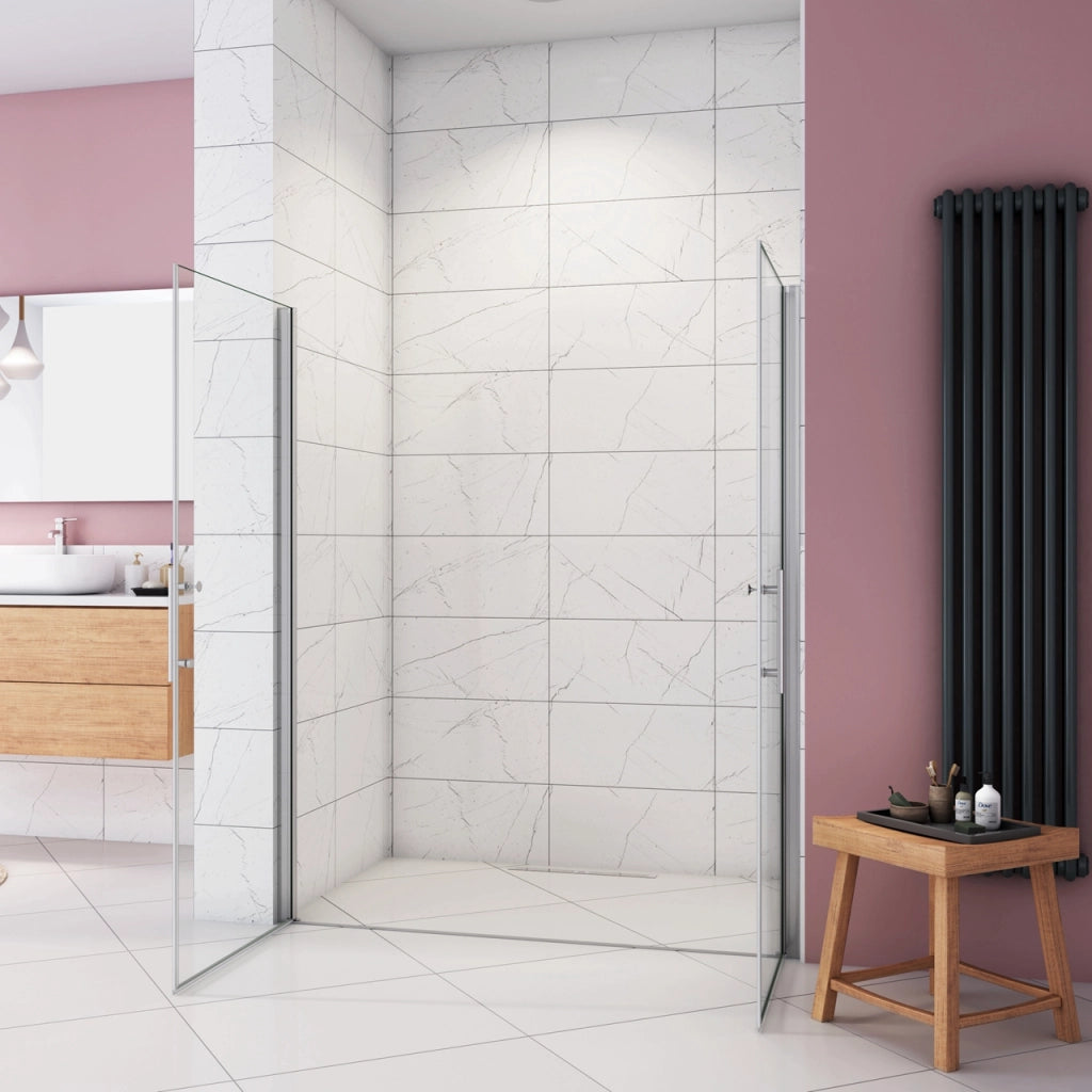 Box Doccia per Nicchia 195 cm Doppia Porta Battente Saloon Vetro Temperato 6 mm Anticalcare Larga 150 cm (80+76: 1478-1518 mm)
