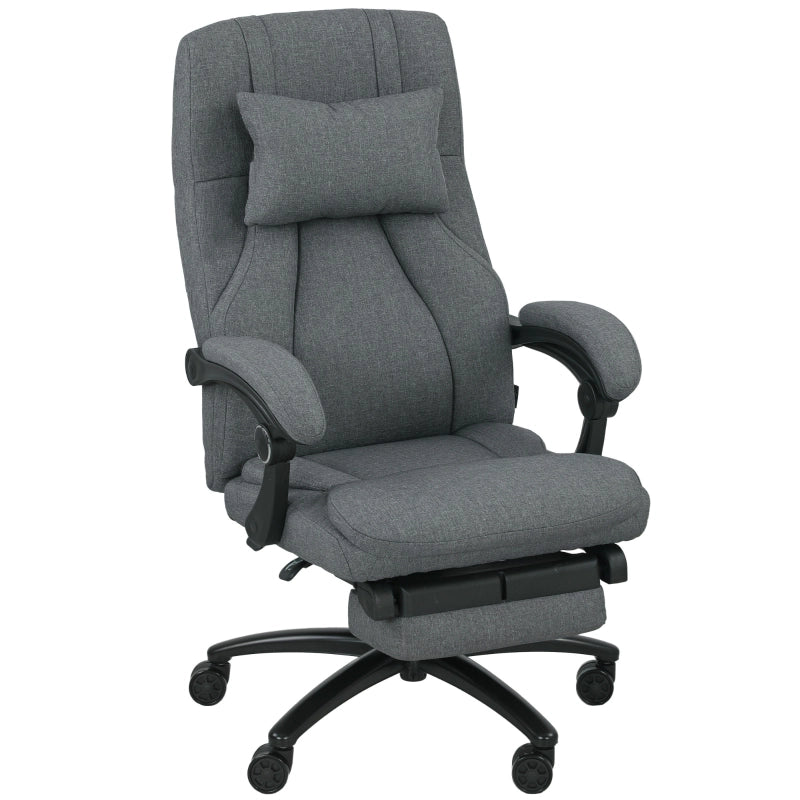 Sedia da ufficio ergonomica con massaggio USB, schienale reclinabile e poggiapiedi in poliestere grigio scuro