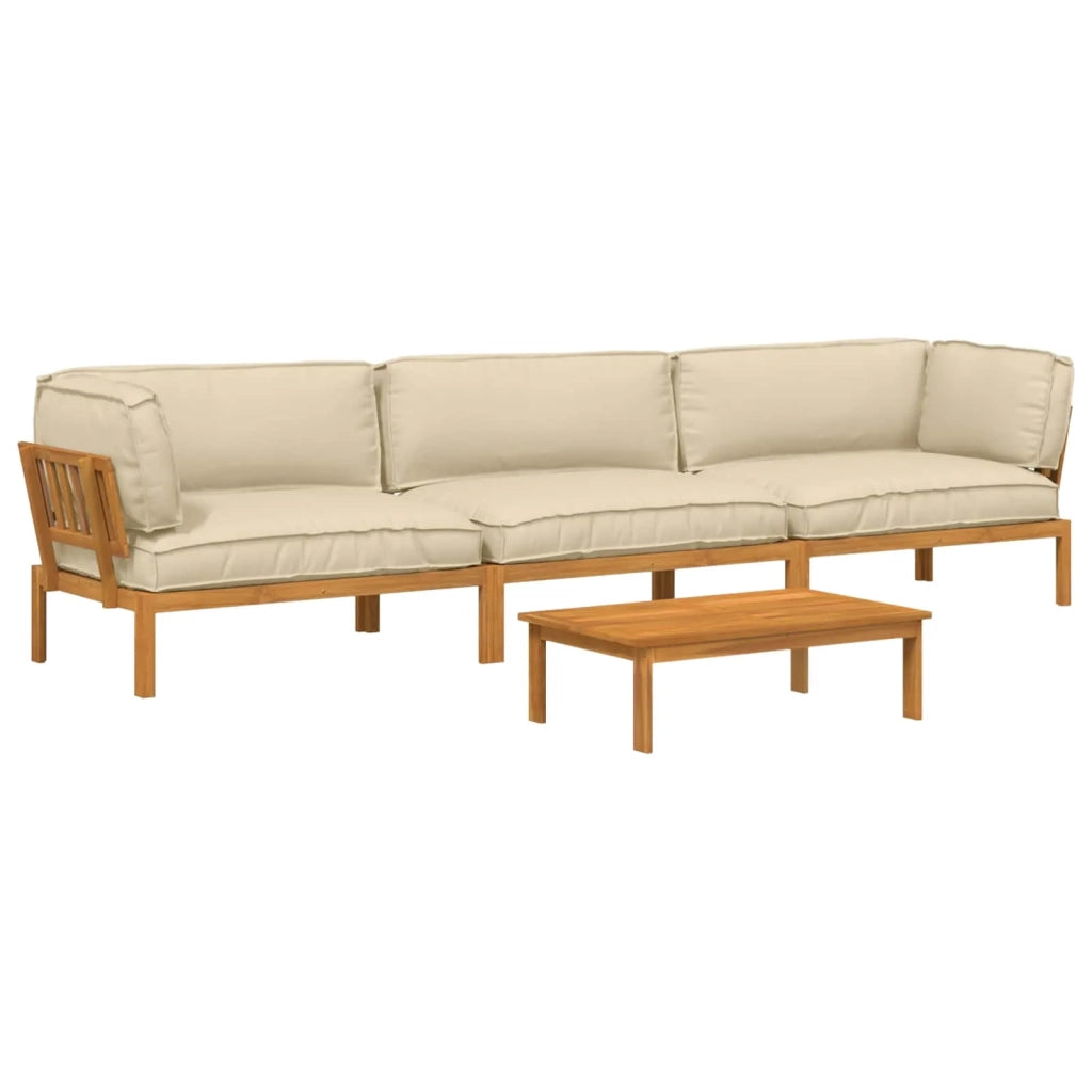 Set di divani con cuscino 4 pcs Beige Legno di Acacia Massello 3418547