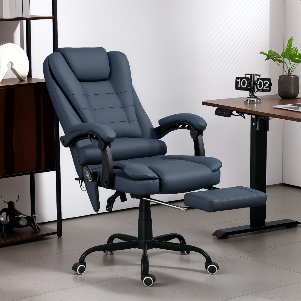 Sedia da ufficio massaggio ¨C zephmum ¨C blu, similpelle, 7 punti vibrazione