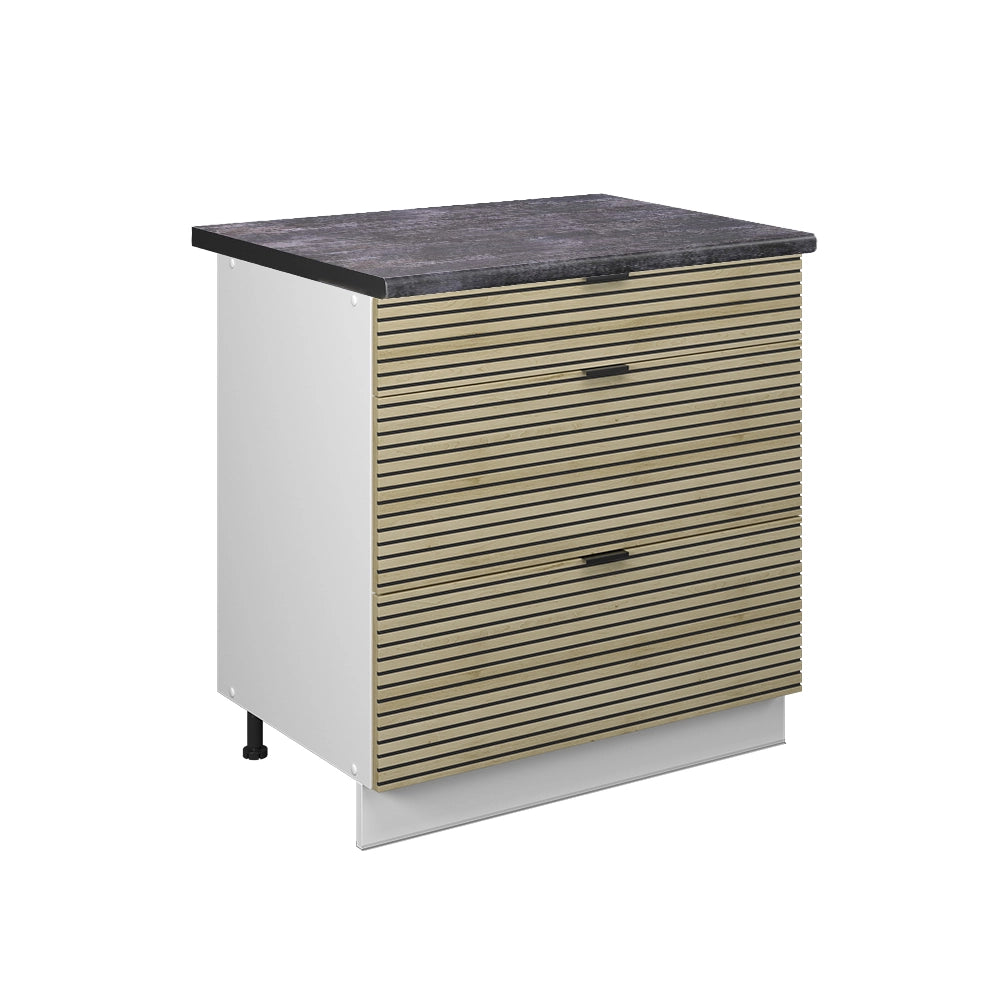 Mobiletto base per cucina Fame-Line Pannello in quercia/Bianco 80 cm con 3 cassetti, PL Antracite Vicco