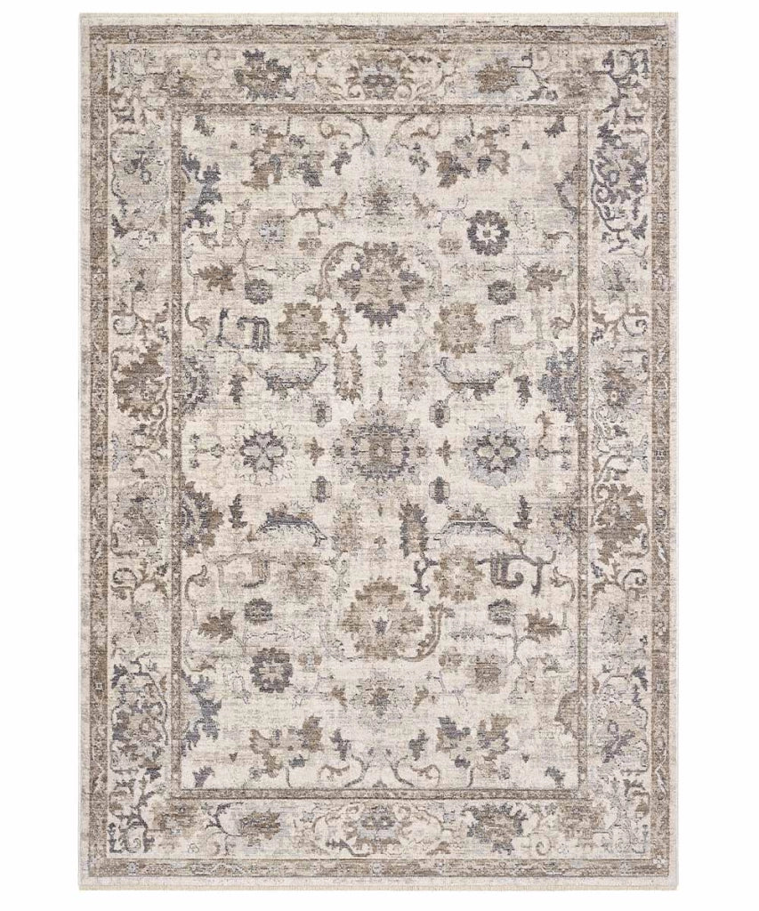 Parure Tappeti orientali MURCIA K7042-E22757 (1 pezzo cm.80x160 + 2 pezzi cm.60x133) motivo persiano stile classico tradizionale colore avorio grigio per scendiletto camera matrimoniale