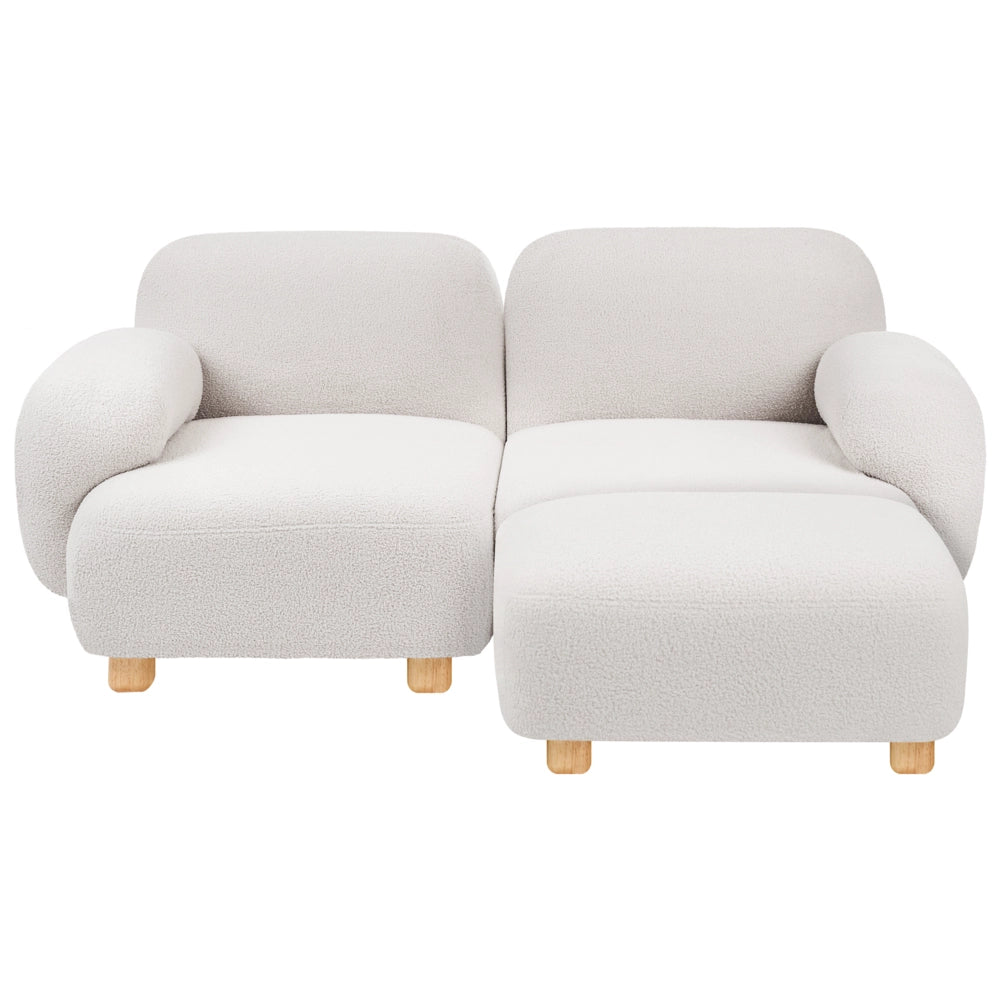 Divano componibile a 2 posti in tessuto due elementi angolari con poggiapiedi gambe in legno bianco sporco stile moderno