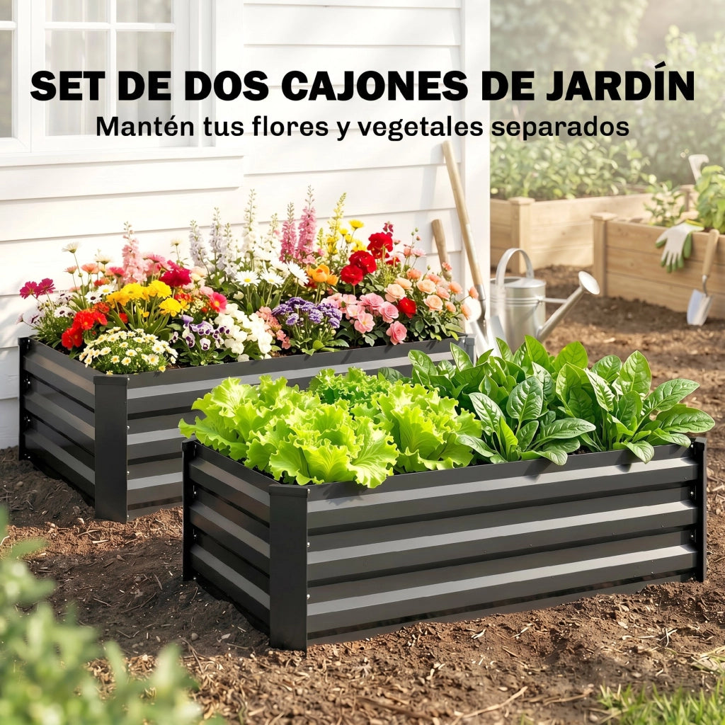 Set 2 Fioriere in Acciaio per Esterno ¨C zephmum ¨C Grigio Scuro 100x60x30 cm