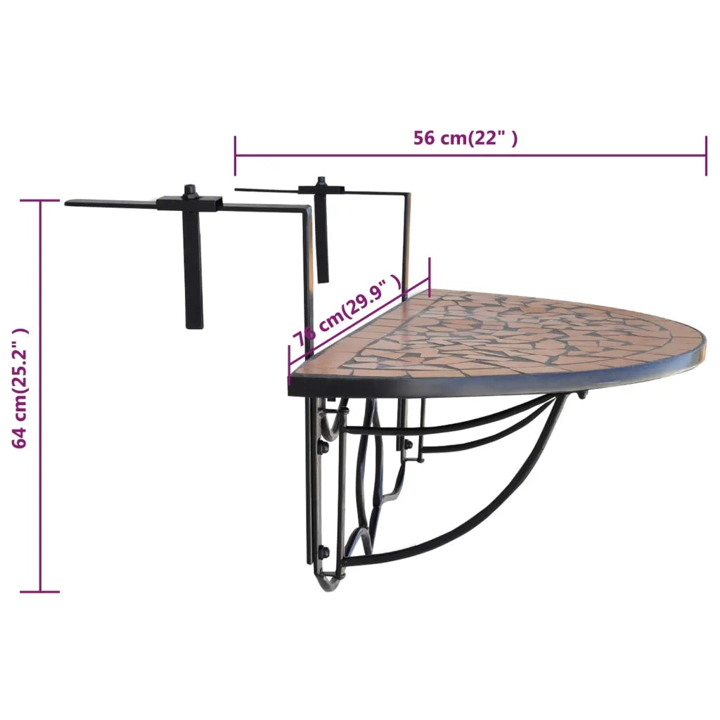 Tavolino da Giardino | Tavolo Sospeso da Balcone in Terracotta con Mosaico