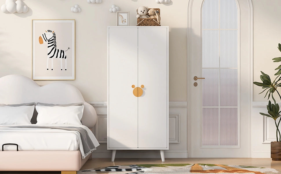 Armadio da giardino con doppie ante e vani interni separati con maniglie cartoon in MDF bianco 70 × 55 × 170 cm
