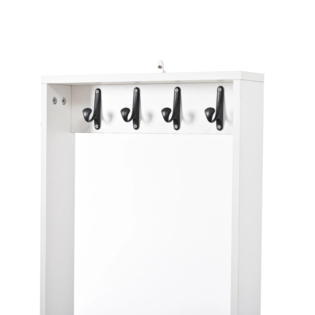 Mobile da ingresso bianco 125x32x165 cm con 2 cassetti， 8 ganci e vani