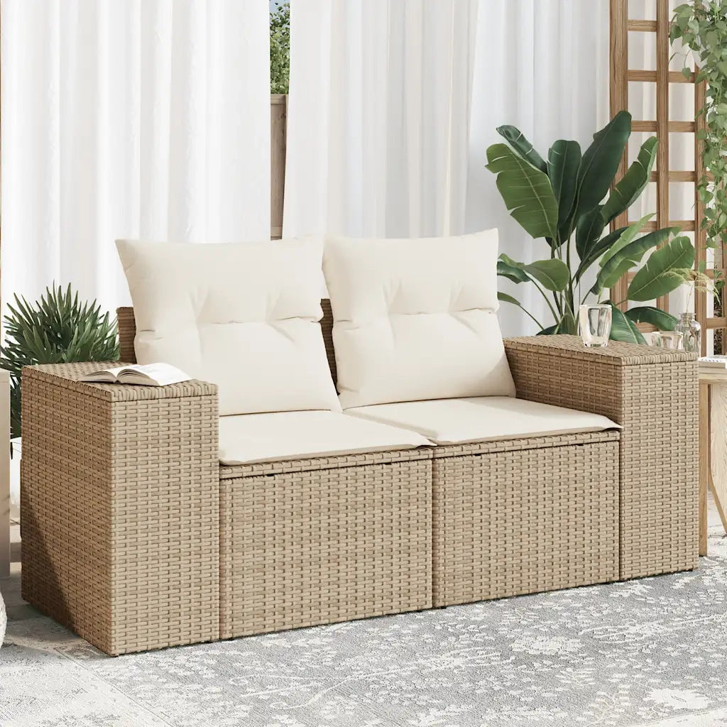 Divano da Giardino con Cuscini a 2 Posti-Sofa da Giardino-Divano da esterno Beige in Polyrattan 446392