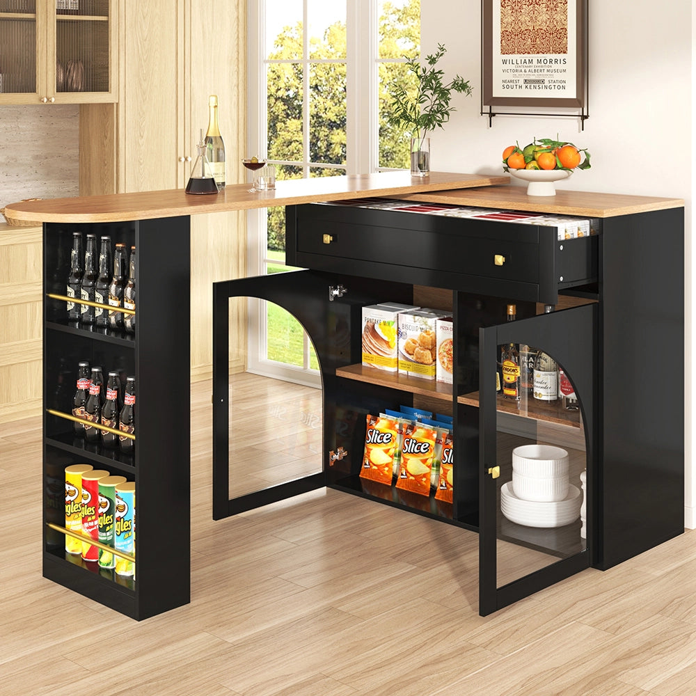 Tavolo Bar Estendibile - Xylo - 138-204??39??104 cm - Nero con Ripiani