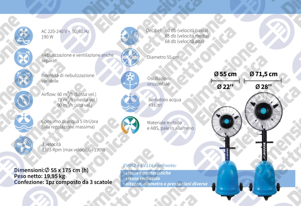 CFG Libeccio 22 Mist Fan Ventilatore con nebulizzatore per giardino, impianti sportivi, eventi fieristici, dehor, terrazze, bar, stabilimenti balneari e ristoranti