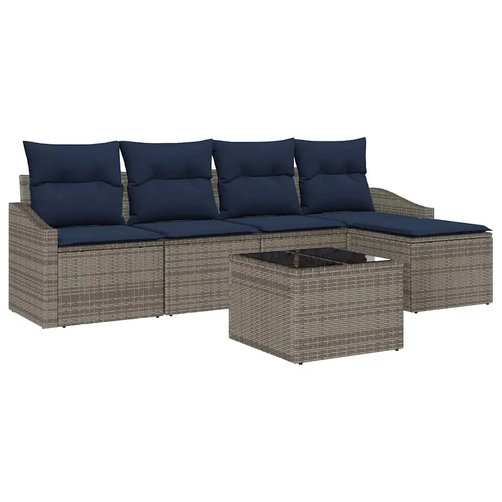 Set di divani con cuscino 6 pcs Grigio e Blu Navy polyrattan