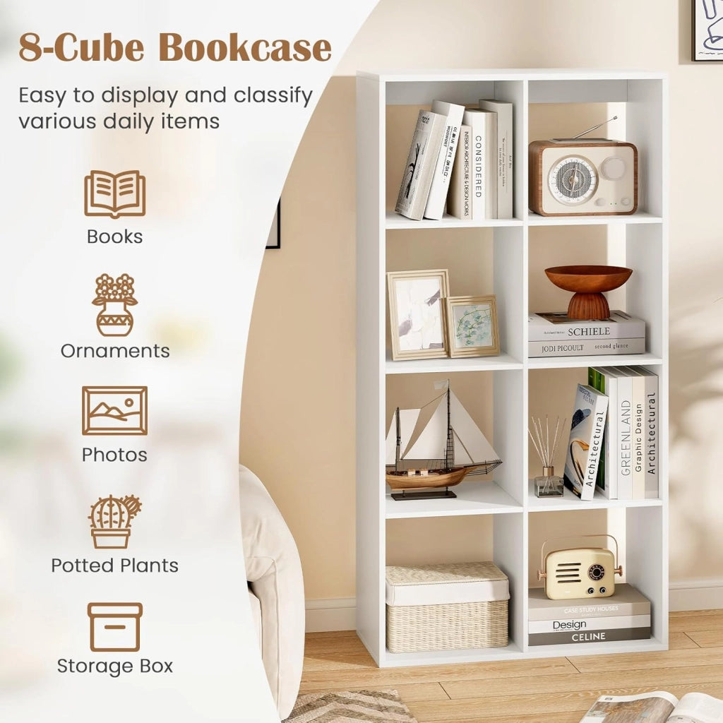 Libreria a 8 cubi, scaffale per libri modulare con cubi aperti, organizzatore di stoccaggio con kit antiribaltamento, 69,5 x 33 x 137 cm, mobile per soggiorno, ufficio, camera da letto