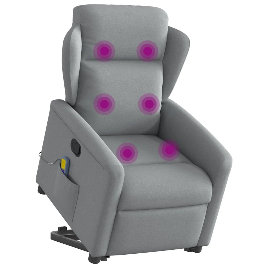 Poltrona | Sedia Relax Alzapersona Massaggi Reclinabile Grigio Chiaro Tessuto
