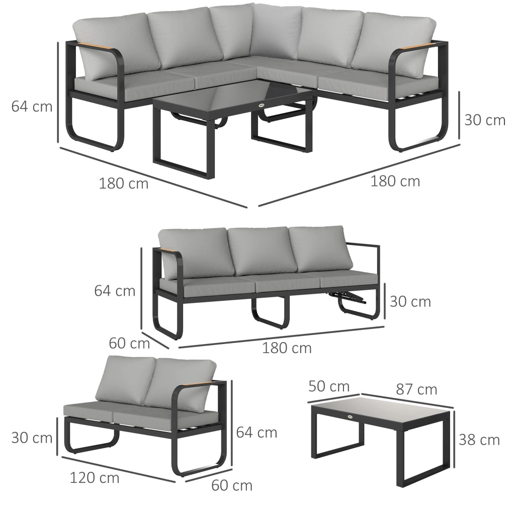 Set da Giardino 3 Pezzi ¨C Zephmum ¨C Divano Letto 3 Posti, Divano 2 Posti, Tavolino, Grigio e Nero