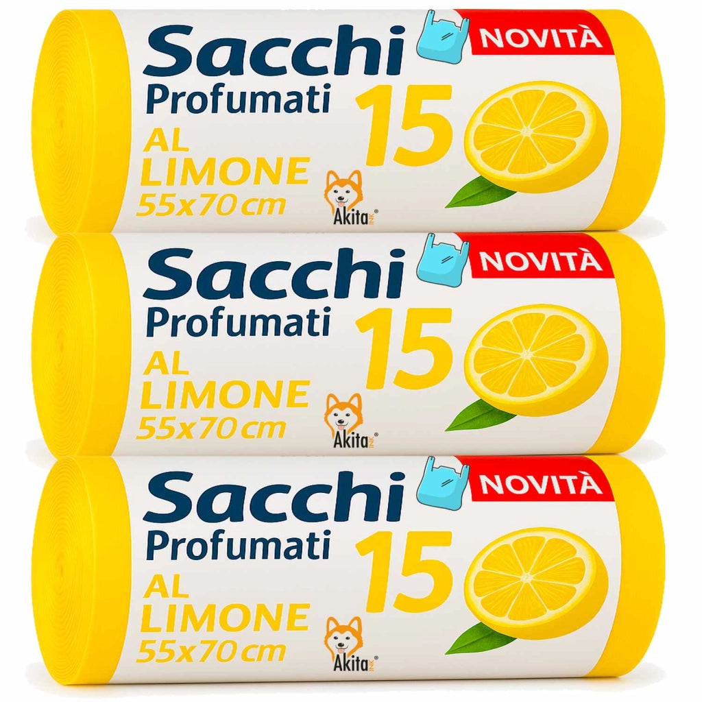 Akitaink Sacchi Spazzatura Limone 45L 45 Pz Manici