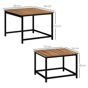 TAVOLINI Set da 2 pezzi 60x60/54x54 cm Effetto legno e acciaio nero