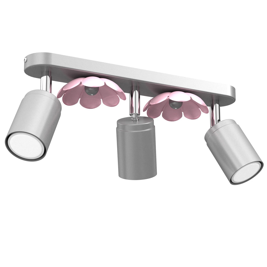 Barra soffitto 3 spot GU10 8W argento/rosa Flower Luminex