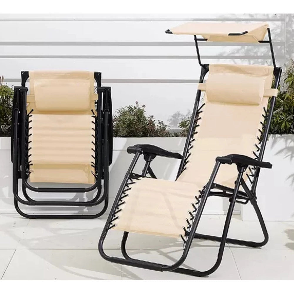 Trade Shop - Sedia Sdraio Con Parasole In Textilene Reclinabile Pieghevole Con Poggiatesta 483015 -