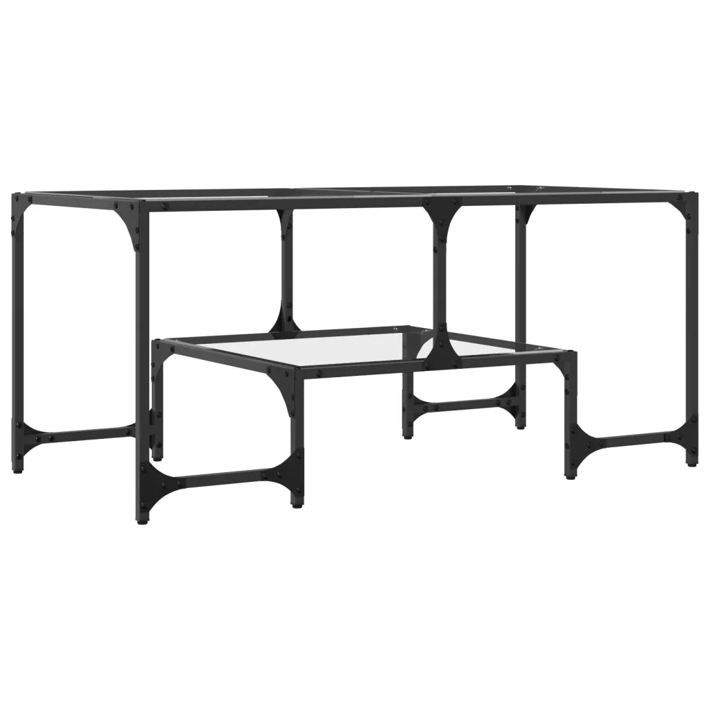2 pz Tavolini da salotto | Tavolino da caff¨¨ | Tavolino da Soggiorno con Piano Vetro Trasparente 98,5x50x45 cm Acciaio