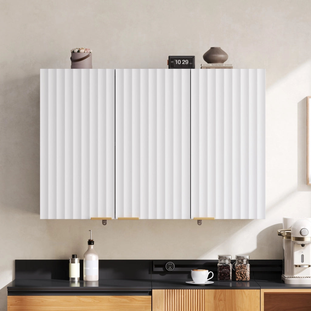 Armadio pensile da parete con 3 ante, design moderno salvaspazio, 90 × 29 × 60 cm, bianco