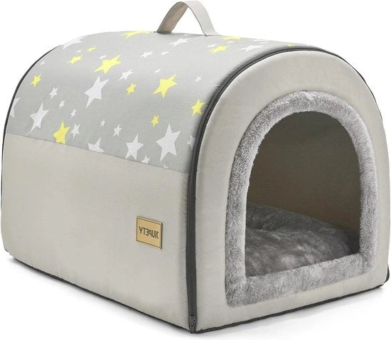 Casa Letto 2 in 1 per Animali - Dimensioni L - Nido Caldo da Sonno - Colore Grigio - per Cani e Gatti di Dimensioni Medie