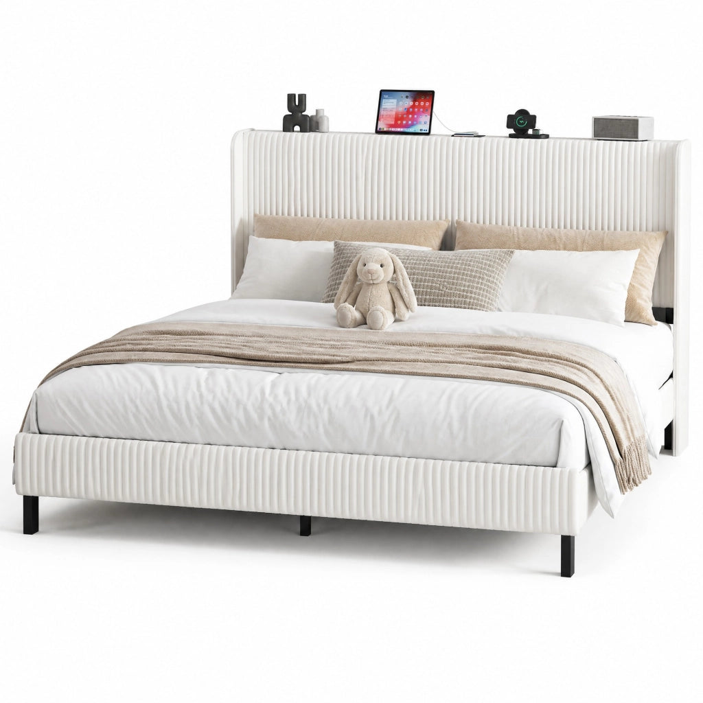 Letto matrimoniale imbottito 180x200 cm in velluto a coste