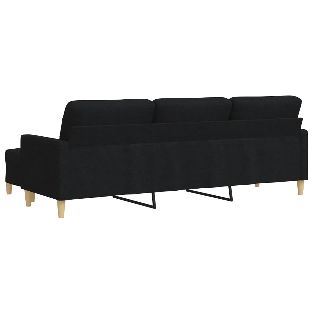 Divano | Divano da soggiorno | Sofa a 3 Posti con Poggiapiedi Nero 210cm in Tessuto