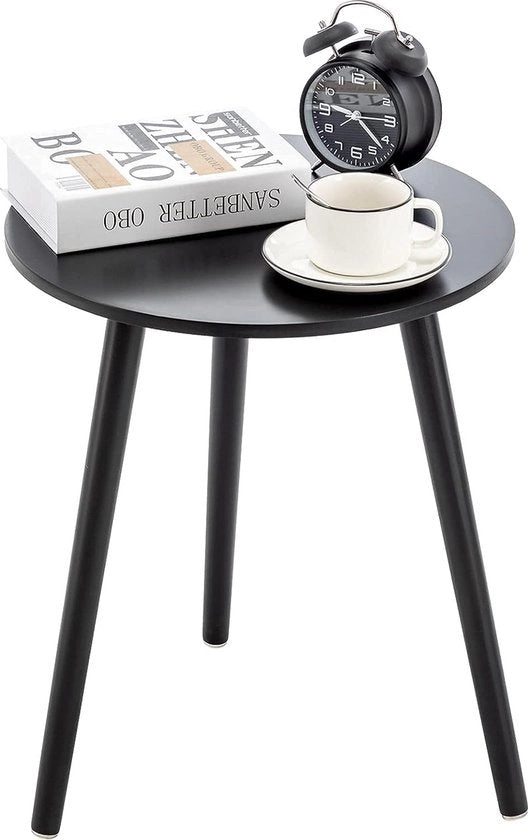 Tavolo di supporto in legno - Tavolo salotto rotondo Ø 42 x 52 cm - Tavolo per soggiorno - Comodino con ciotola - Tavolo da divano - Tavolo per fiori - Solido nero