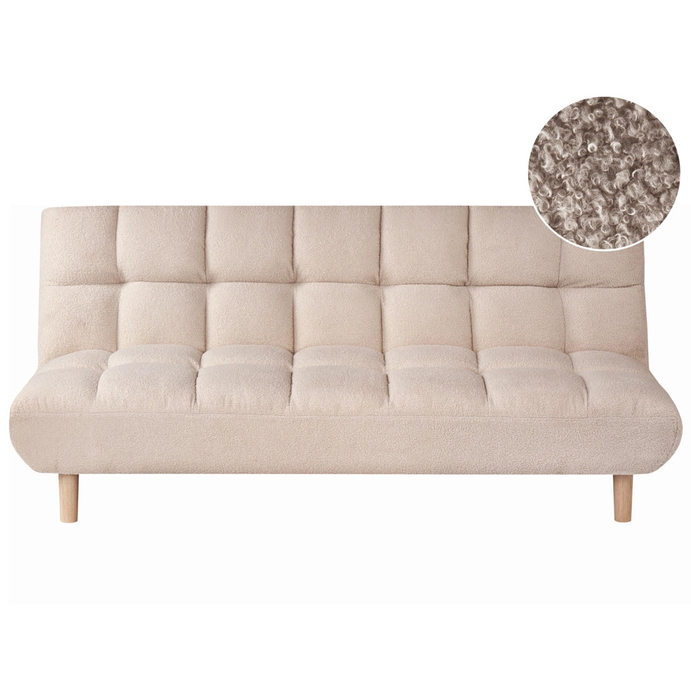 Divano letto beige Rivestimento bouclé Gambe in legno 2 posti Schienale trapuntato Seduta trapuntata Design moderno Senza braccioli