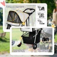 Passeggino per Cani Pieghevole con 3 Reti e Cerniera, in Ferro e Tessuto Oxford, 75x46x94 cm, Grigio
