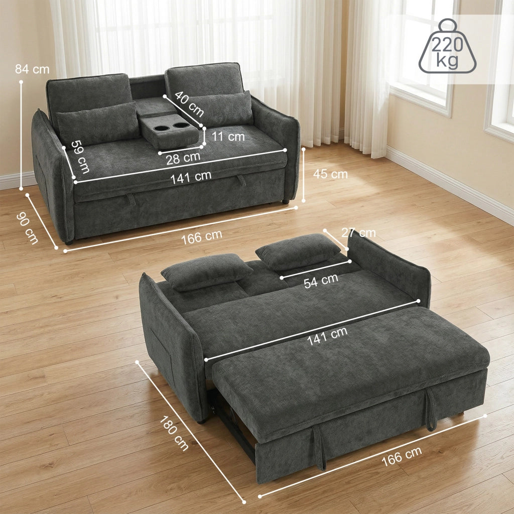 Divano Letto 2 Posti con Schienale Regolabile ¨C Zephmum ¨C Grigio Scuro in Ciniglia