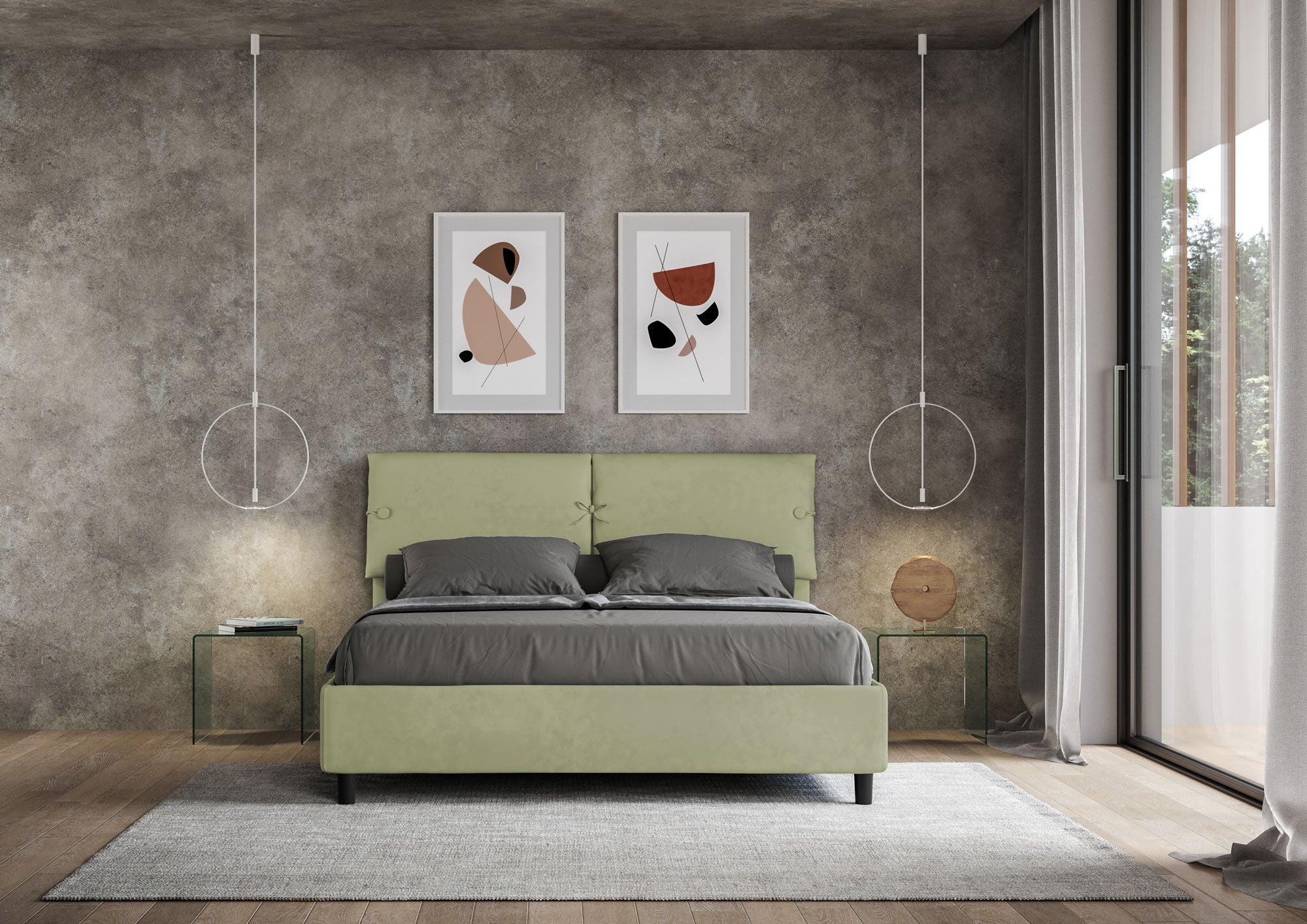 Letto Matrimoniale 160x210 cm con Rete e Contenitore Sleeper Tè verde